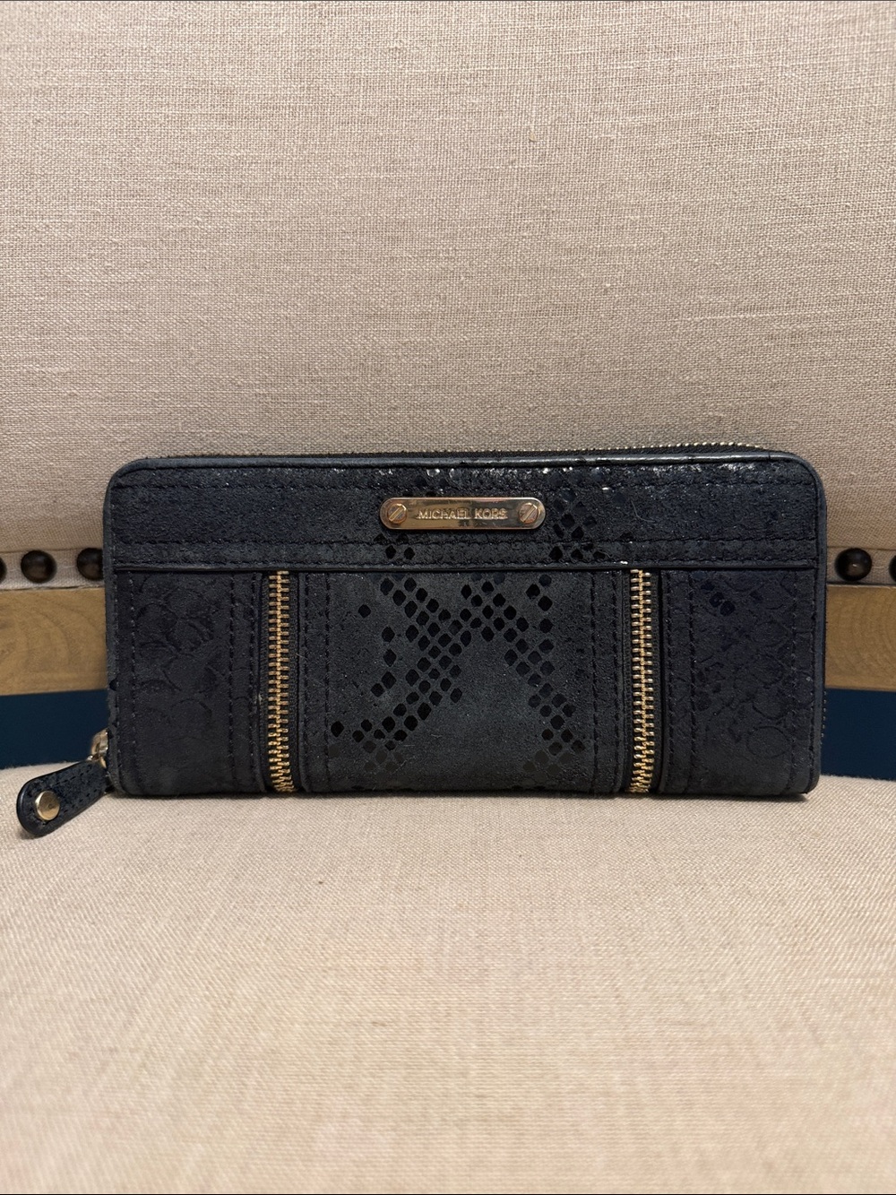 Michael Kors Black Animal Print Leather Zip-around Wallet